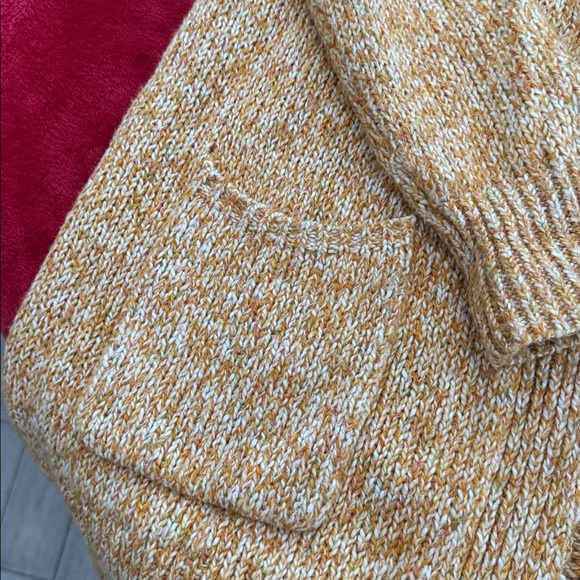 LOFT Marled Open-Front Cardigan in Mustard and Cream - Picture 4 of 6